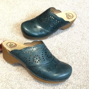 Dansko Skylar Perforated Wedge Mules Teal/ Blue Women Size 41
